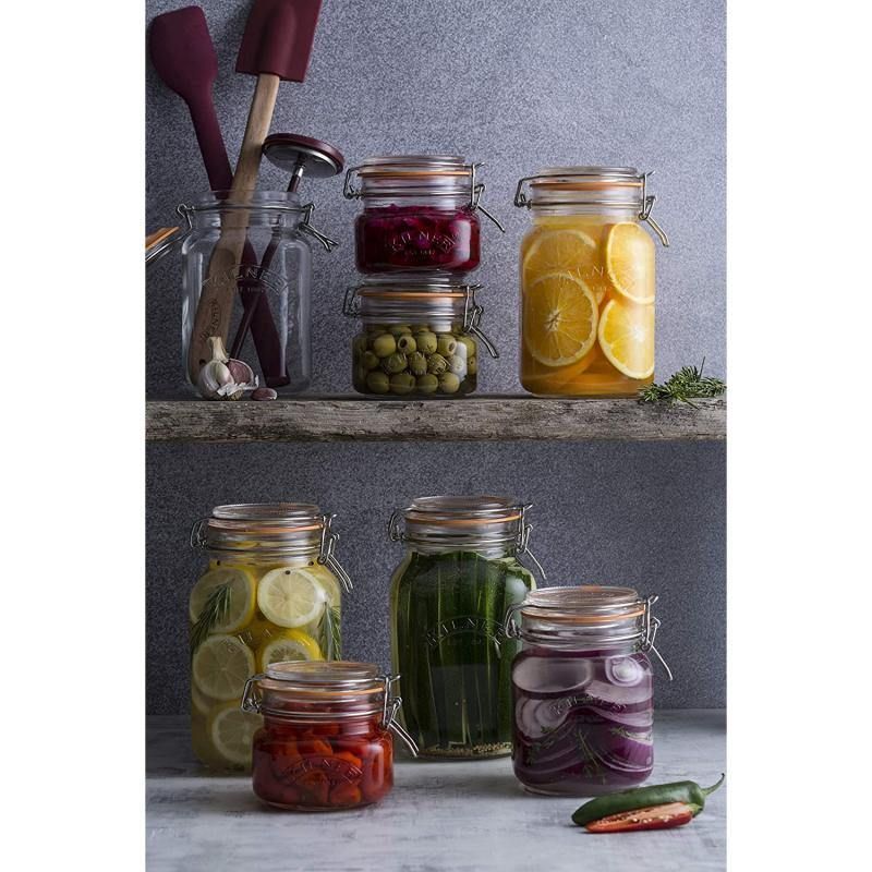 Kilner Square Clip Top Jar Glass: 500 ml airtight storage for preserving foods and organizing dry goods, featuring a stylish design.