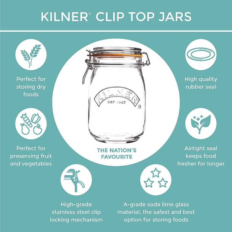 Kilner Square Clip Top Jar Glass, 500 ml, airtight storage for preserving foods and dry goods, featuring a classic design.