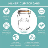 Kilner Square Clip Top Jar Glass, 500 ml, airtight storage for preserving foods and dry goods, featuring a classic design.