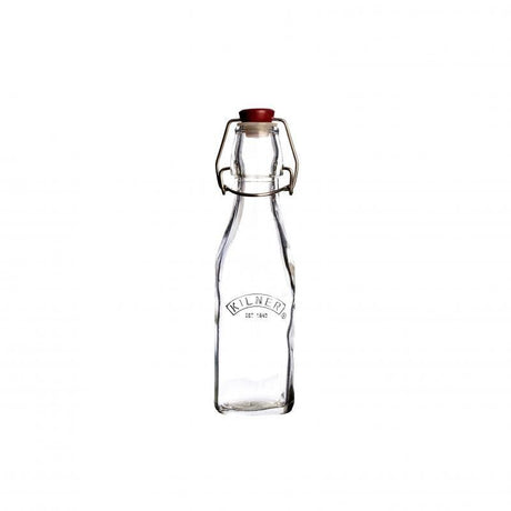 Kilner Square Clip Top Bottle Glass for preserving liquids, featuring a secure swing top lid and durable non-tempered glass.