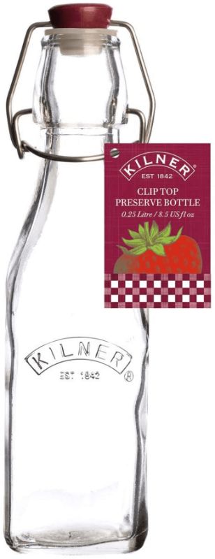 Kilner Square Clip Top Bottle Glass: Stylish 0.25L preservation bottle with airtight seal, perfect for oils, dressings, and homemade drinks.