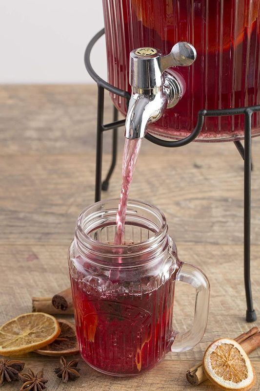 Elegant Kilner Drinks Dispenser Stand for showcasing beverages at gatherings, measuring 21cm x 18.5cm, ideal for self-service.