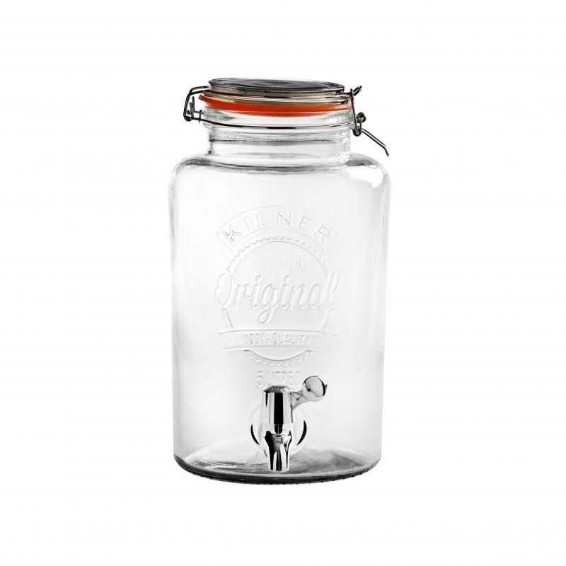 Kilner Round Storage Jar with dispensing tap for stylishly serving 8 liters of fresh beverages at parties and gatherings.