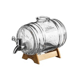 Kilner Barrel Dispenser 1 Litre with tap and wooden stand for stylish drink service at gatherings and home bars.