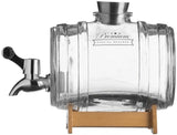 Kilner Barrel Dispenser 1 Litre with wooden stand, easy-pour tap, and glass stopper for stylish drink service.