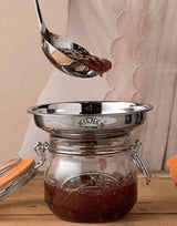 Kilner Stainless Steel Straining Funnel with removable disc, perfect for straining seeds and pips in preserving.