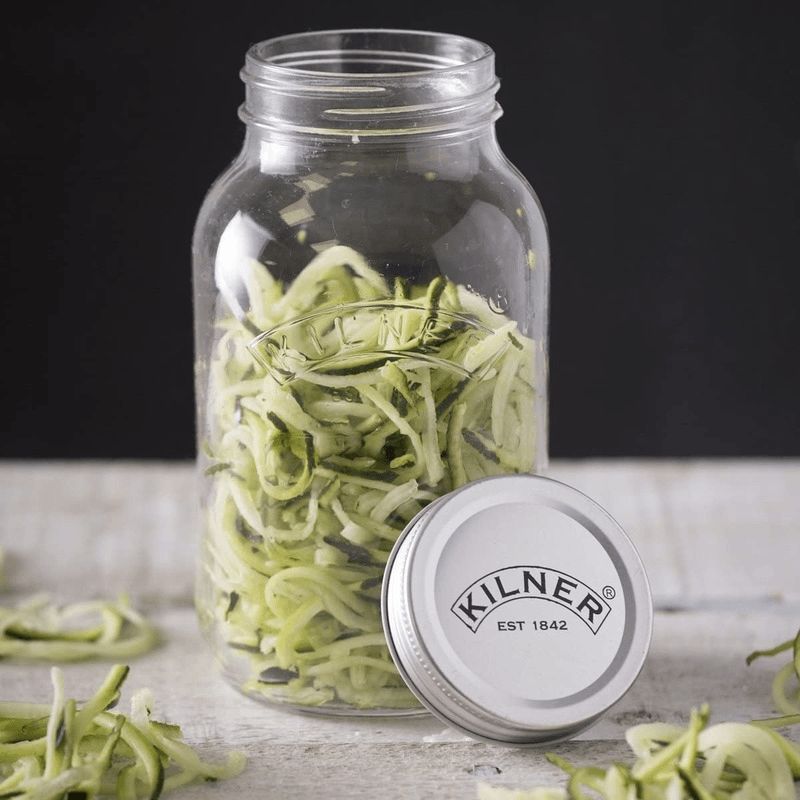 Kilner Spiralizer Set Glass transforms vegetables into spaghetti-style spirals, ideal for healthy, low-carb meals.