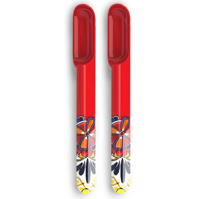 Red Prepara Taco Spoon Set of 2, designed for mess-free taco filling, crafted from durable BPA-free melamine.