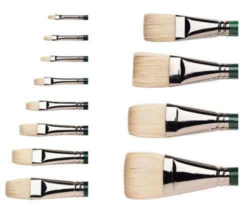 Short flat hog brush size 14 by Winsor & Newton, designed for precision with various paint types, featuring a durable wood handle.