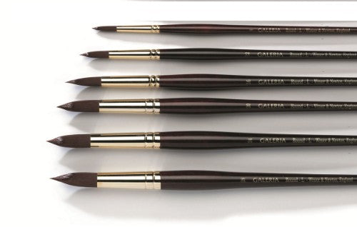 Winsor & Newton Galeria Long Round Brush Size 2, ideal for precise strokes and washes in acrylic, oil, and Alkyd paints.