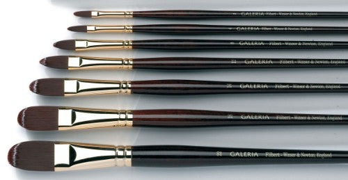 Winsor & Newton Galeria Size 4 Filbert brush with oval tip for precise control in acrylic painting, ideal for blending and shading.