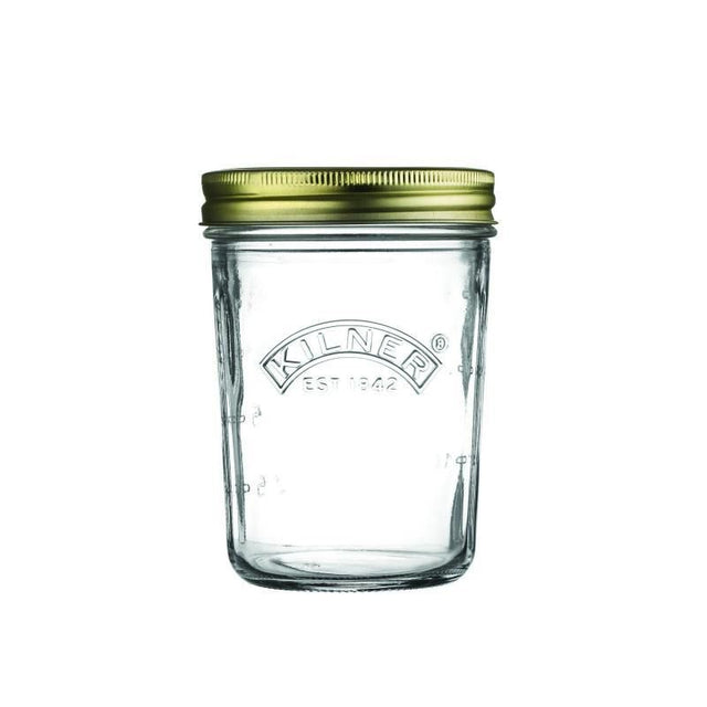 Kilner Wide Mouth Preserve Jar: 350ml clear glass with a vacuum seal lid, perfect for jams, pickles, and gifting homemade treats.