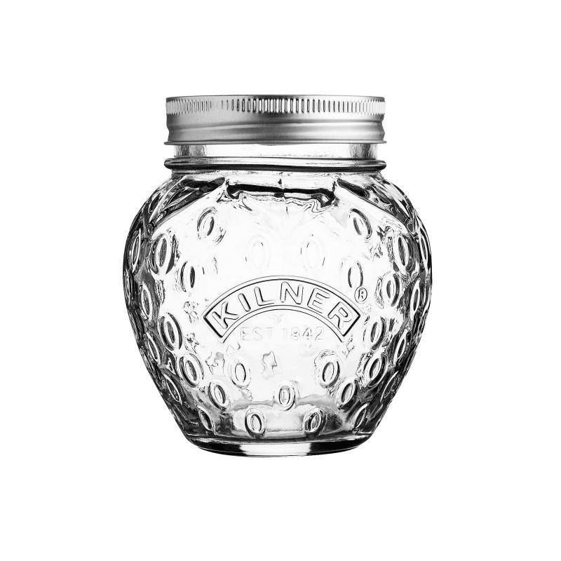 Kilner Strawberry Fruit Jar in clear glass, 400ml capacity, with vintage embossed design and secure screw-top lid for preserving.