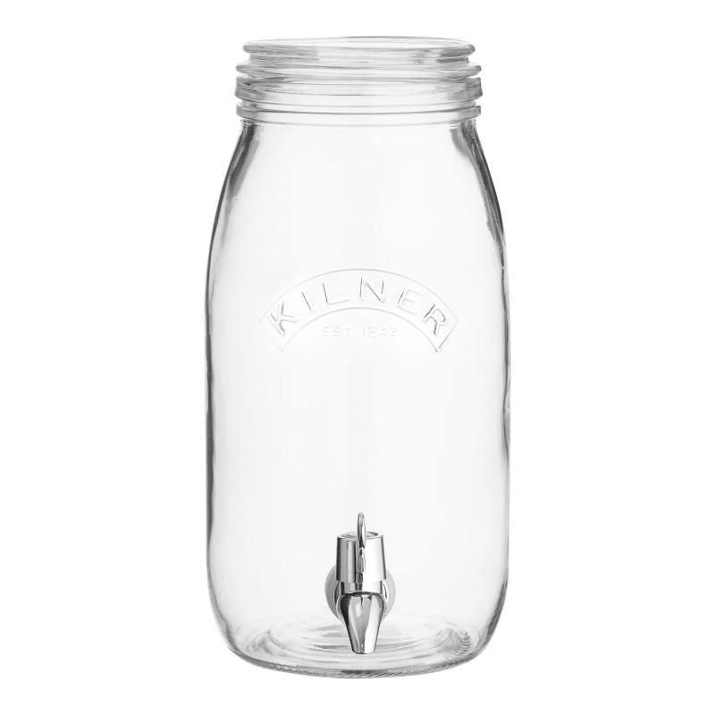 Kilner 3 Litre Drinks Dispenser features a stainless steel lid, easy-pour tap, and measuring scale for stylish hydration.