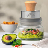 Mash and Store Set by Kilner, featuring a 500ml glass jar, mashing tool, and basket for fresh homemade dips and baby food.