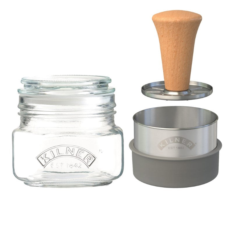 Versatile 500ml Kilner Mash And Store Set for creating and storing fresh homemade dips and baby food with stylish tools.