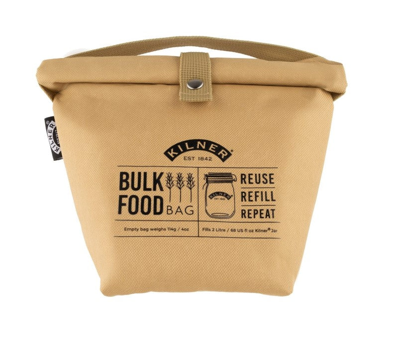 Eco-friendly Kilner Medium Bulk Food Shopping Bag (2L) for easy, sustainable shopping of dried foods, with convenient carry handles.