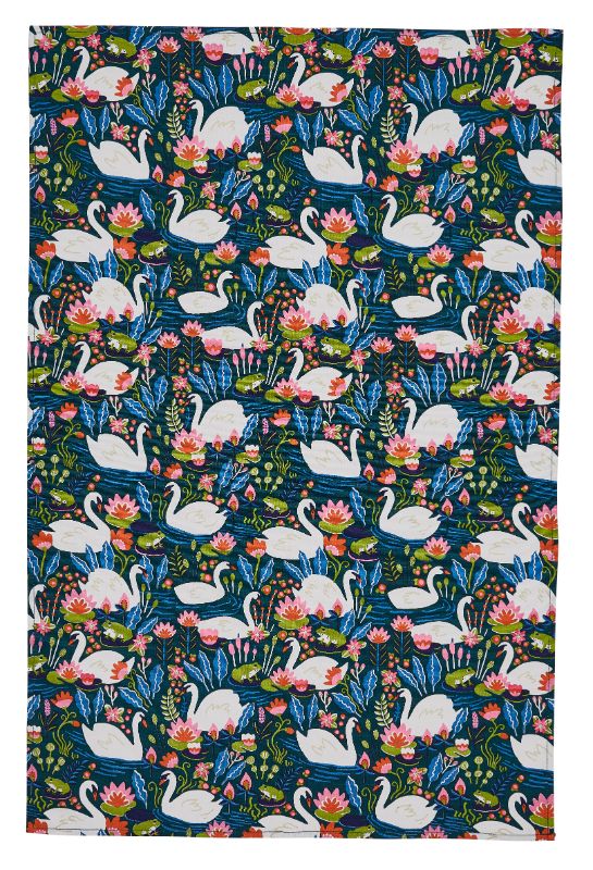 Cotton tea towel showcasing a vibrant river design, perfect for drying dishes and enhancing kitchen decor.