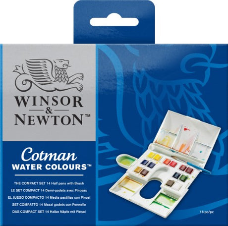 Compact set of 12 vibrant 8ml Cotman watercolour tubes, ideal for beginners and portable outdoor painting.