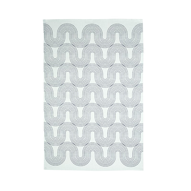 Cotton tea towel featuring geometric designs inspired by Northern Ireland's Giant's Causeway, crafted from recycled materials.