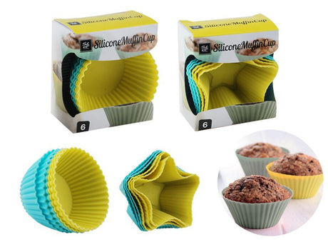 Colorful BakeArt silicone muffin cups set, 24 packs of 6, perfect for baking muffins and cupcakes, eco-friendly and reusable.