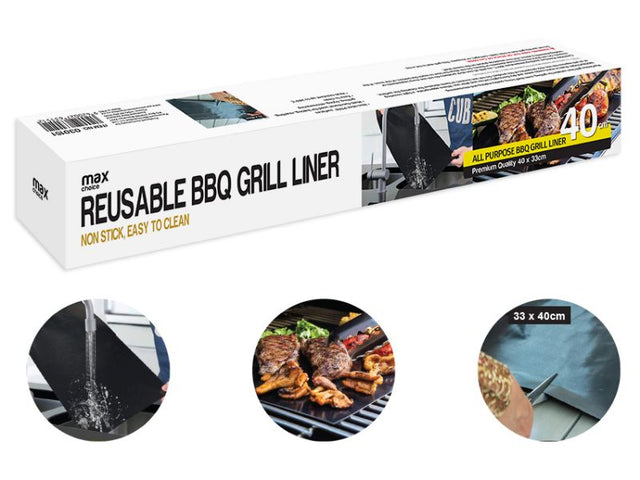 Reusable Max Choice BBQ Grill Mat, 40cm, non-stick, easy to clean, eco-friendly, ideal for grilling meats and veggies.