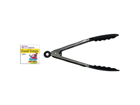 Stylish black 26cm auto lock food tongs, set of 24, perfect for cooking, serving, and preventing slips.