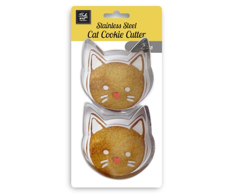BakeArt stainless steel cat cookie cutter set with 48 unique shapes for fun and creative baking for cat lovers.