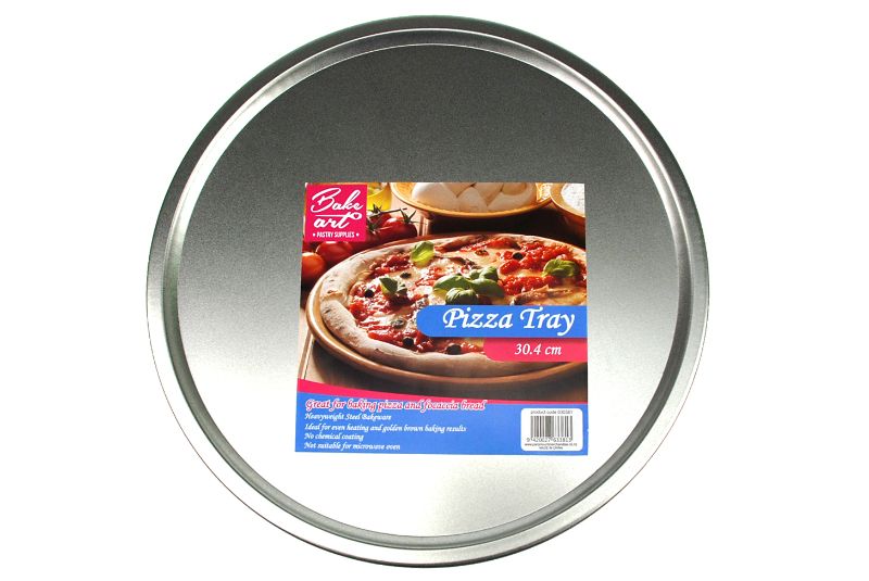 Heavyweight 33cm pizza pan for ideal heat distribution, safe baking, and golden crusts; includes 36 units for bulk baking.