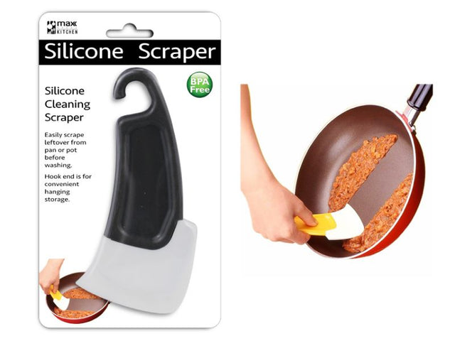 Silicone cleaning scraper, 15.5cm, ideal for removing leftovers, scratch-free, with hook for easy storage, sold in bulk (24 units).