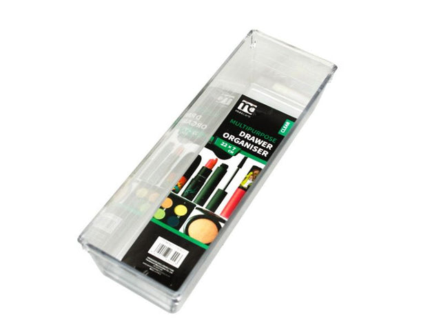 Multi-purpose clear drawer organiser set of 36, perfect for tidying utensils, office supplies, and beauty products.