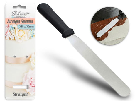 Flat icing spatula set with black handle, perfect for smooth spreading and icing on cakes and cupcakes.