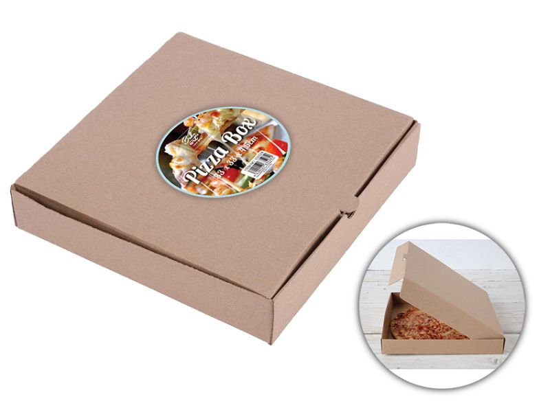 Premium 33cm corrugated brown pizza boxes, 24-pack, perfect for delivering hot, fresh pizzas stylishly and conveniently.