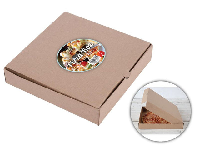 Premium 33cm corrugated brown pizza boxes, 24-pack, perfect for delivering hot, fresh pizzas stylishly and conveniently.