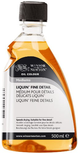 Winsor & Newton Liquin Fine Detail - 500ml bottle, a fluid gloss medium for enhancing fine details and blending in artwork.