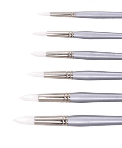 Jasart White Taklon Round Brush Size 14, designed for precision detail in watercolors and acrylics, with a short silver handle.