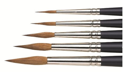 Winsor & Newton Size 6 Pointed Round Sable Brush, ideal for precision watercolor detailing, with a comfortable Birchwood handle.