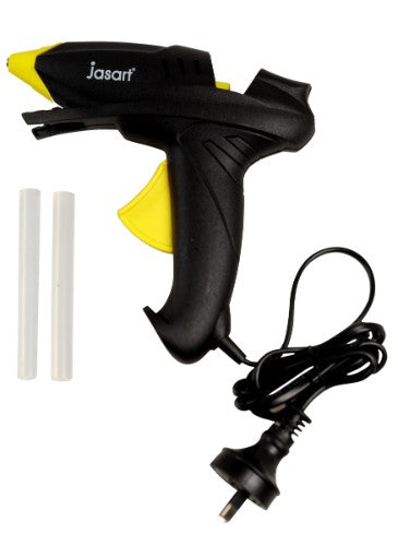 Jasart Glue Gun 15W features ergonomic design, no-drip nozzle, and includes 2 glue sticks for versatile crafting.