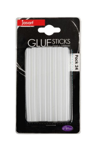 Jasart 7mm glue sticks, pack of 24, perfect for crafting and bonding various materials like wood, plastic, and metal.