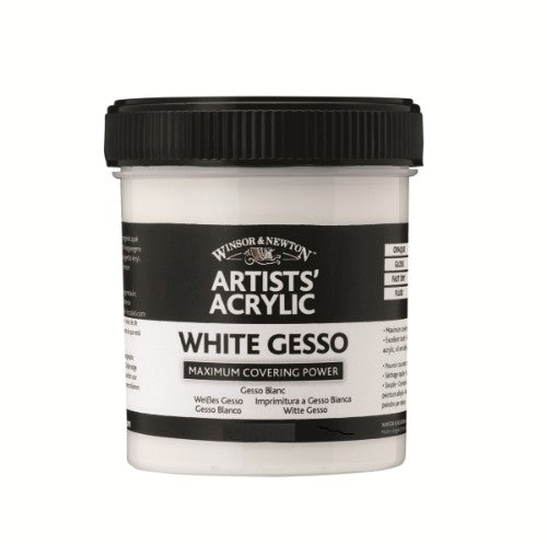 Premium Winsor & Newton White Gesso 225ml, ideal for surface preparation and enhancing acrylic paint adhesion.