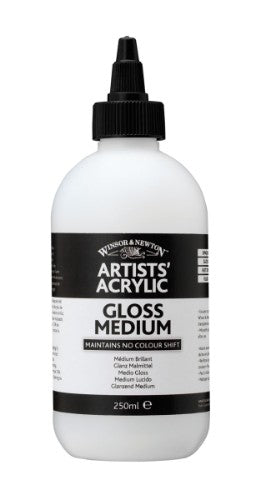 Gloss Medium 250ml by Winsor & Newton enhances acrylics, providing a luminous finish, improved flow, and extended work time.