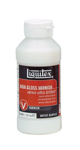 High gloss acrylic varnish in a 237ml bottle, designed to protect and enhance artwork with a durable, vibrant finish.