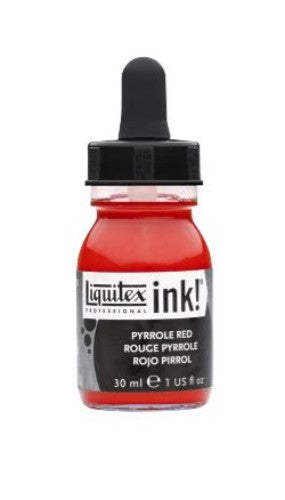 Vibrant 30ml bottle of Liquitex Acrylic Ink in Pyrrole Red 321, ideal for versatile artistic applications and quick-drying effects.