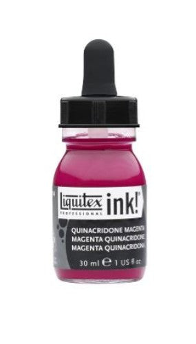 Vibrant Quinacridone Magenta acrylic ink (30ml) ideal for versatile artistic techniques and exceptional color brilliance.