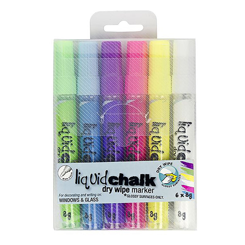 Texta Liquid Chalk Marker Bullet Dry Wipe Asstd Wallet 6