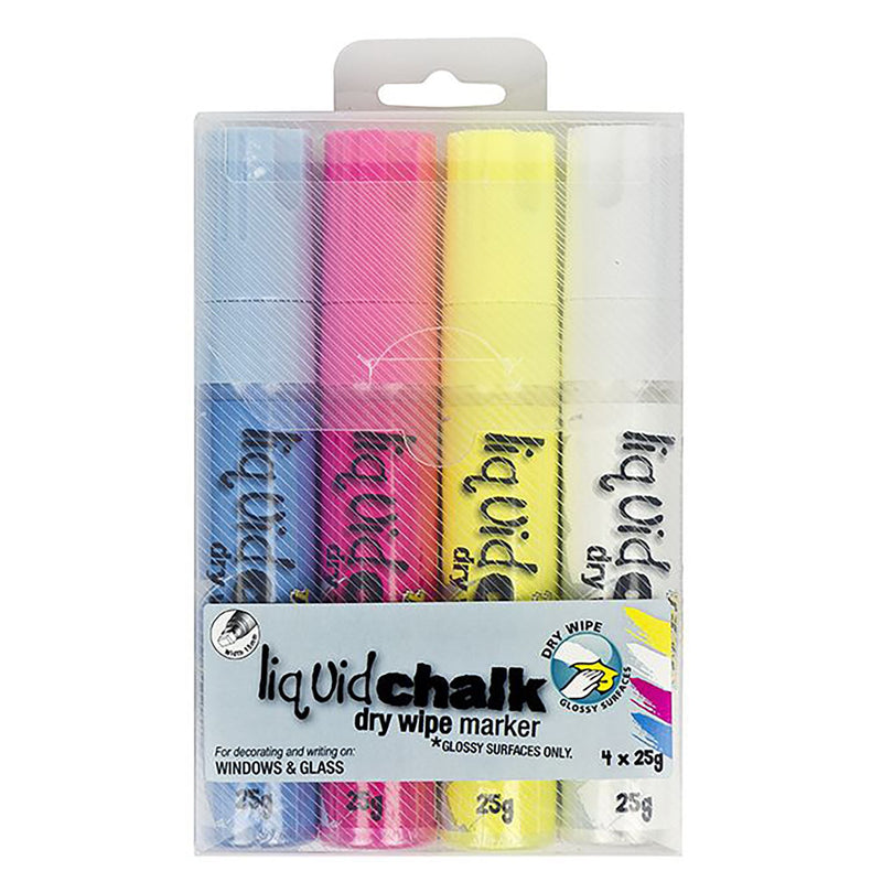 Texta Liquid Chalk Marker Chisel Dry Wipe Asstd Wallet 4