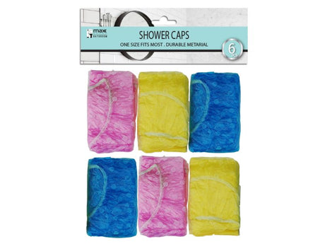 Colorful assortment of 72 durable shower caps, designed for hair protection and style during showers and beauty treatments.