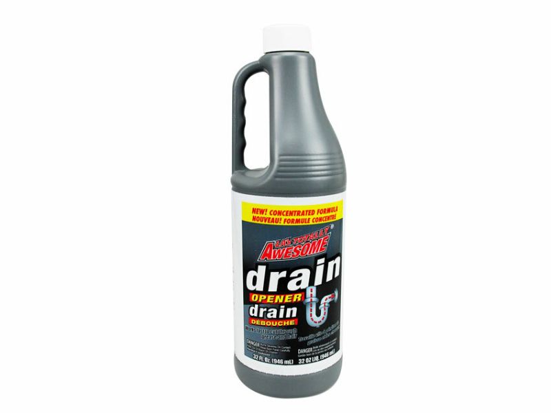 Powerful 946ml drain opener liquid formula, clears tough kitchen and bathroom clogs safely and effectively, 12 units included.
