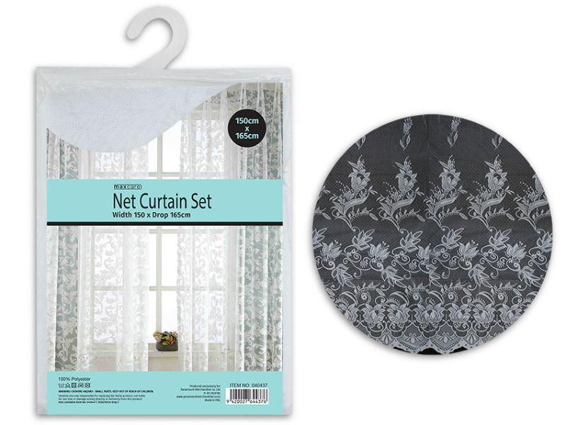 Maxcare 165cm net curtains in translucent polyester, offering elegance, privacy, and light diffusion for any space.