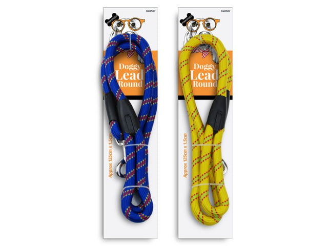 Heavy-duty 125cm dog lead in assorted vibrant colors, designed for comfort and durability during walks and training.